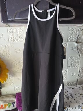 Black Sleeveless Mini Dress with White Trim